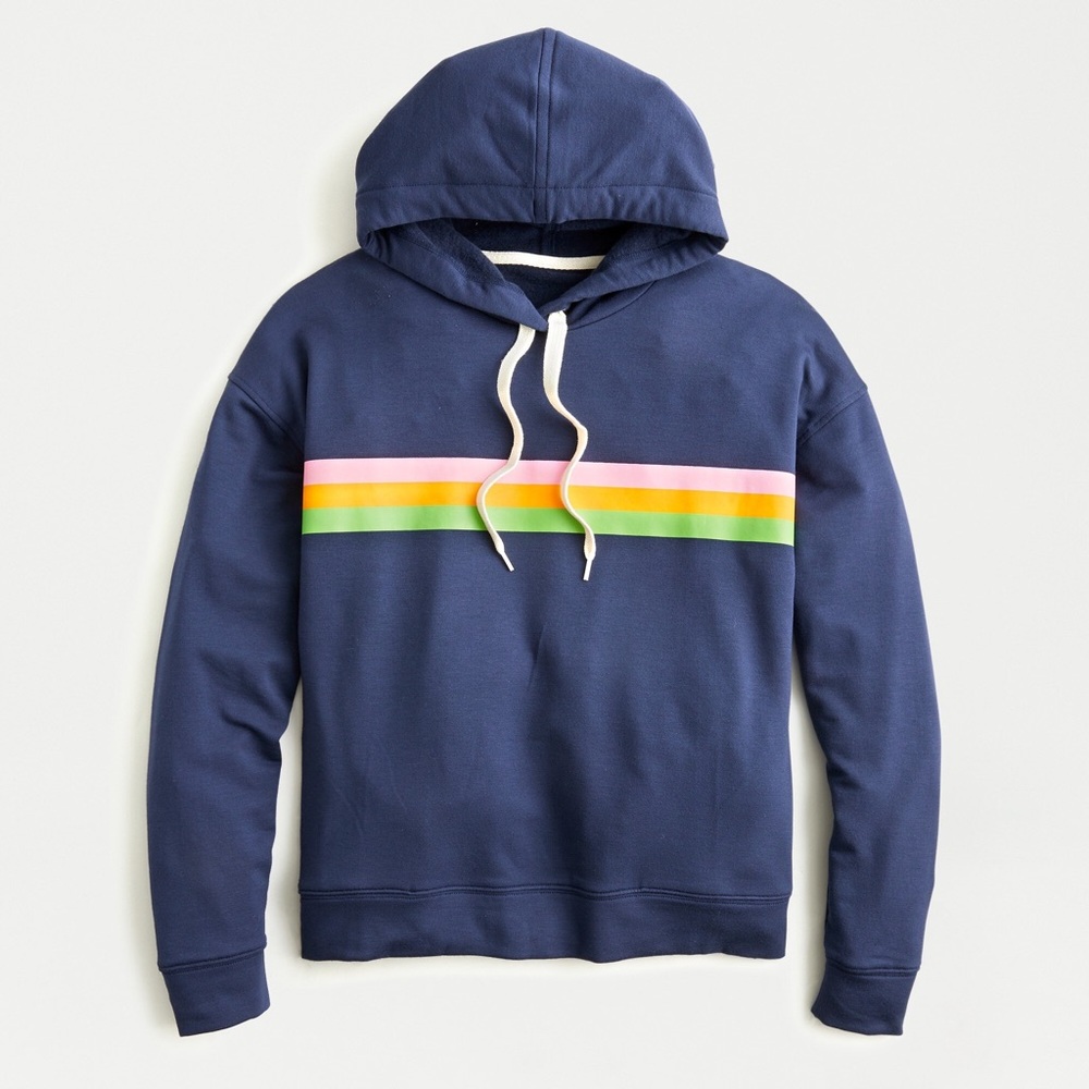 J. Crew Navy Hoodie with Rainbow Stripe